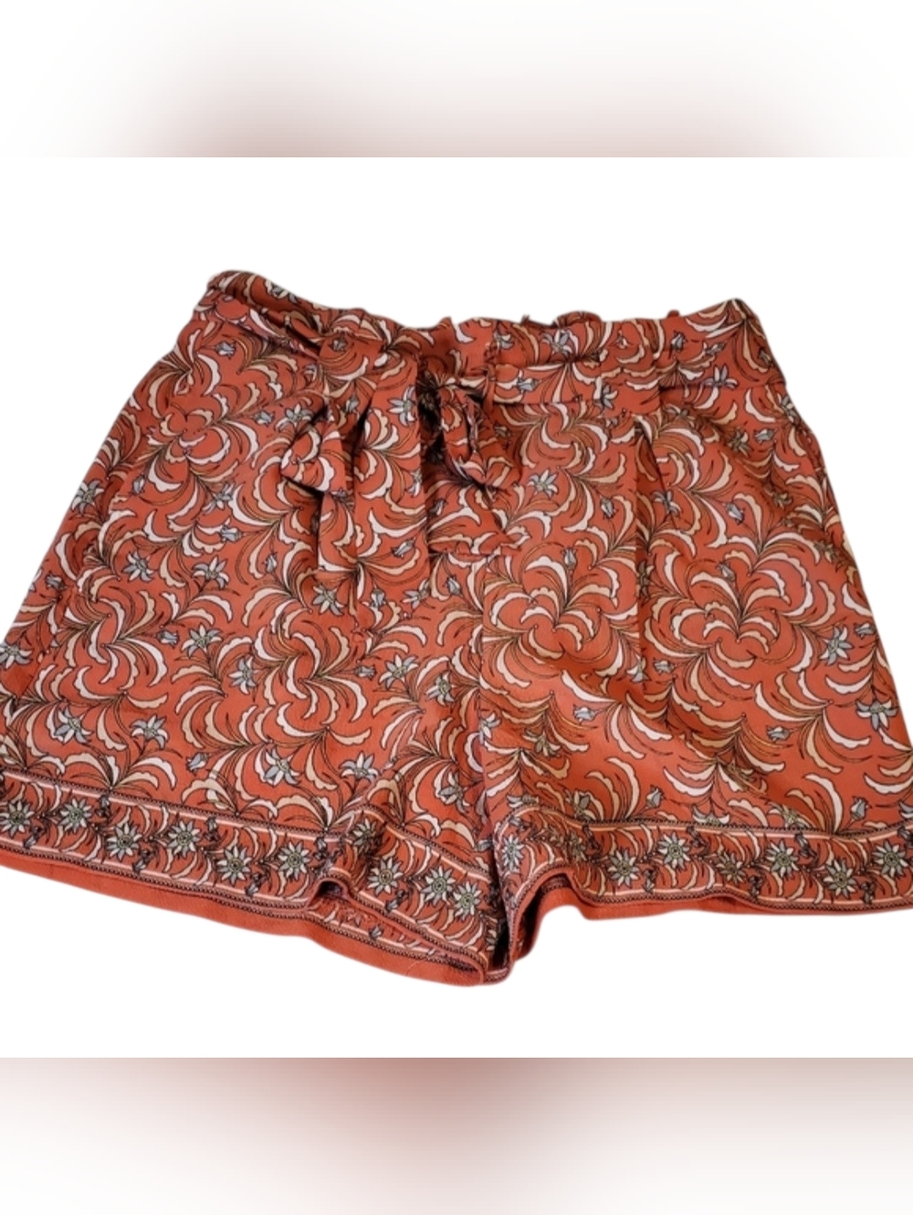 Max Studio Women’s Sz M Floral Shorts w/Pockets Coral wTie Preppy NWT